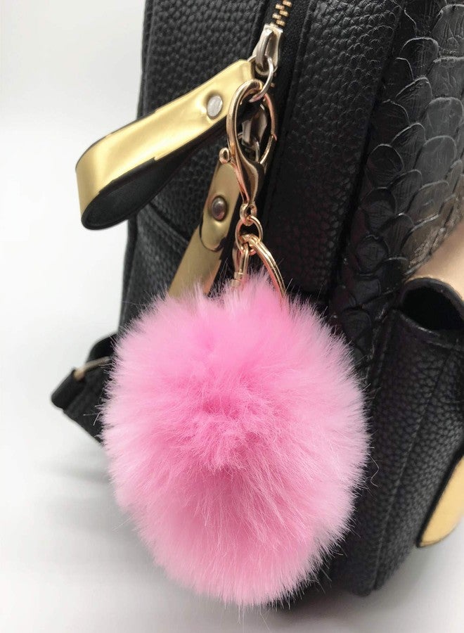 VesipaFly Faux Fox Fur Pom Pom Ball Keychain with Ballet Dancer Purse Bag Charm Fluffy Ball Key Chain for Women Bag or Cellphone or Car Pendant (Pink) - Image 3